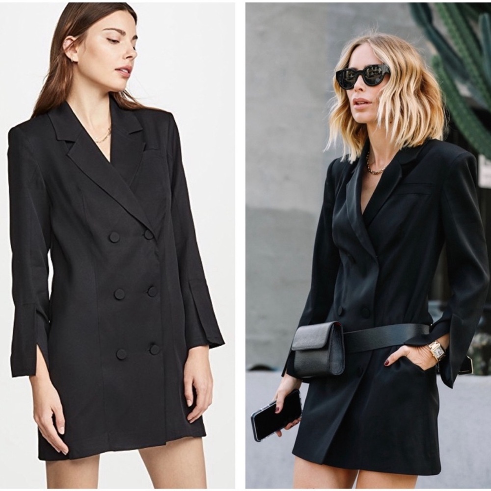 Anine Bing Francoise Double Breasted Blazer Coat Dress Black Size S
